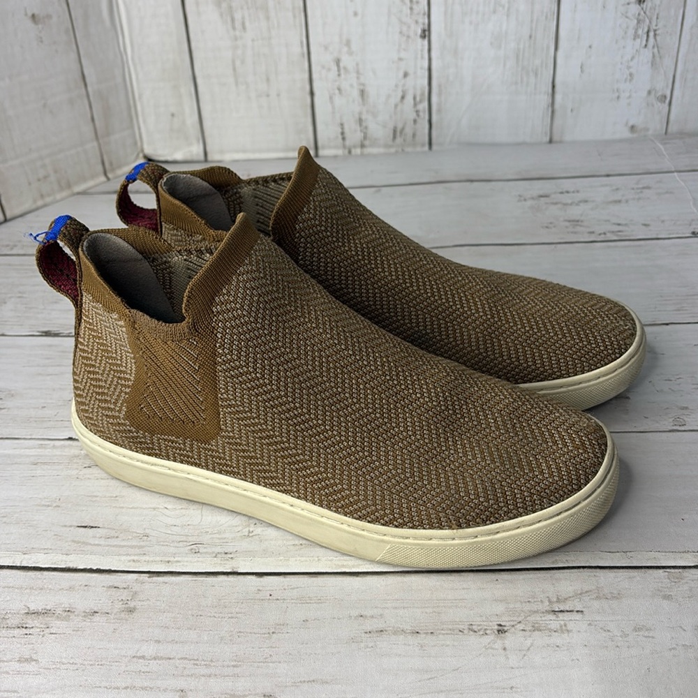 Rothy's The Chelsea Sneaker Brown And Cream Herringbone